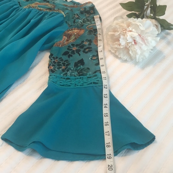 Umgee Boho Turquoise Velvet Floral Print Dress Size S - Picture 15 of 15